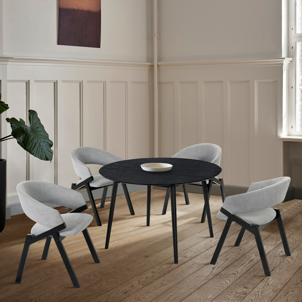 Arcadia and Talulah Round and Wood 5-Piece Dining Set, Gray and Black, 48"