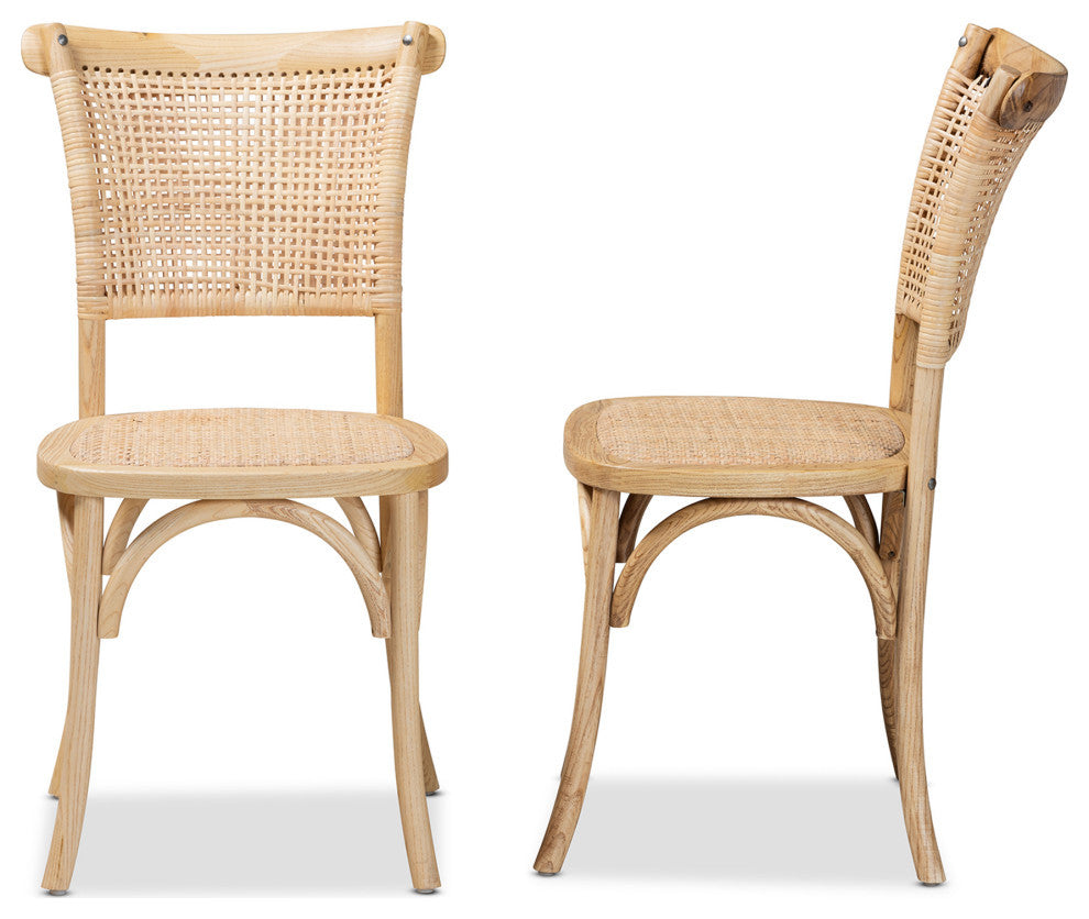 Miyoko Mid-Century 2-Piece Dining Chairs, Natural Brown