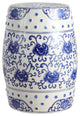 Lotus Flower 17.8" Ceramic Drum Garden Stool, Blue and White
