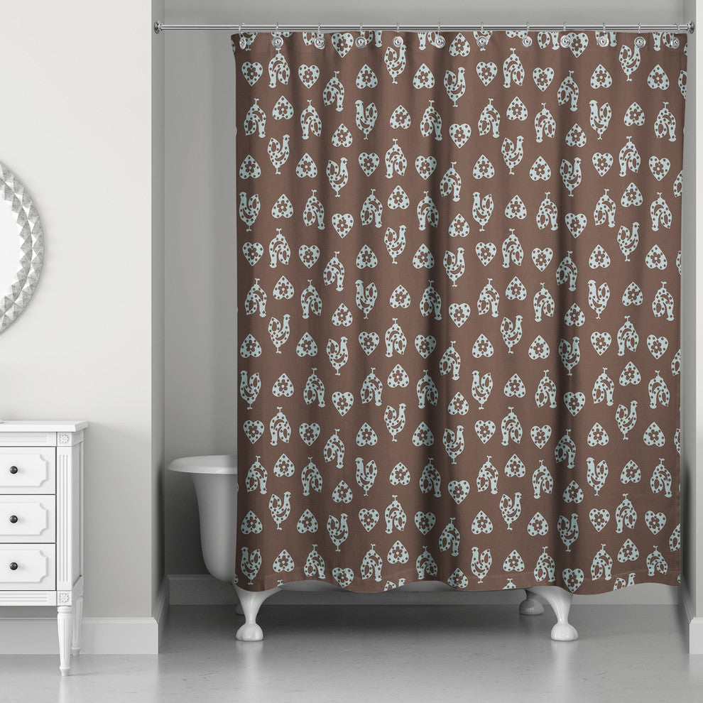 Gray Rooster Pattern Shower Curtain