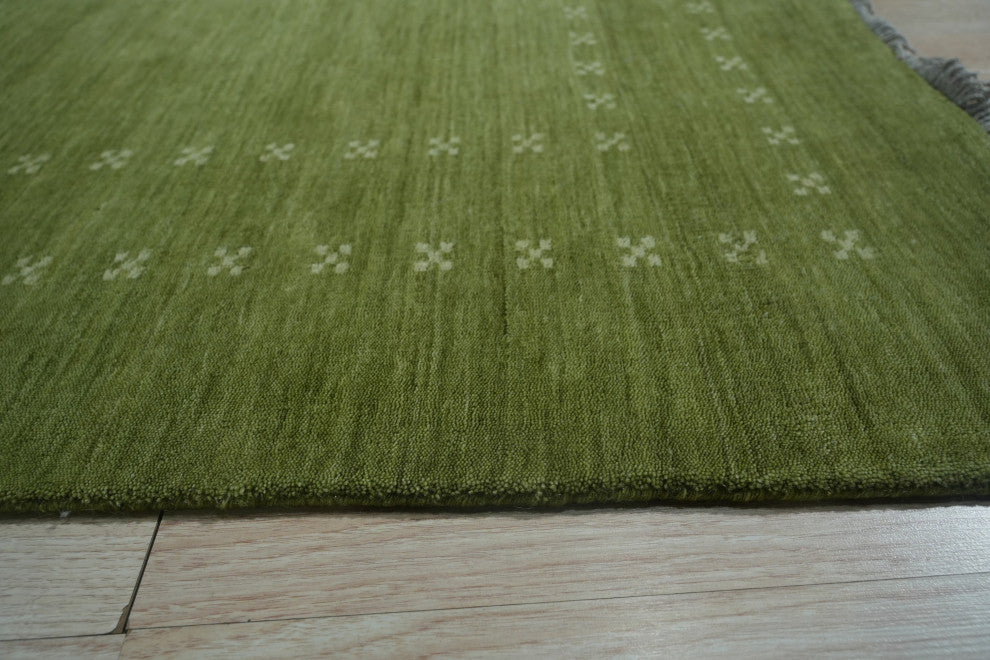 Handmade Wool Green Transitional Solid Rug, 8'x10'