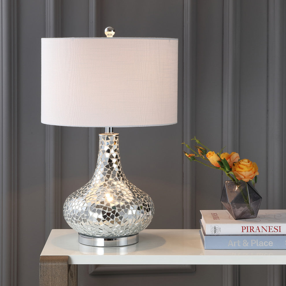 Emilia 26" Mirrored Mosaic Table Lamp, Silver