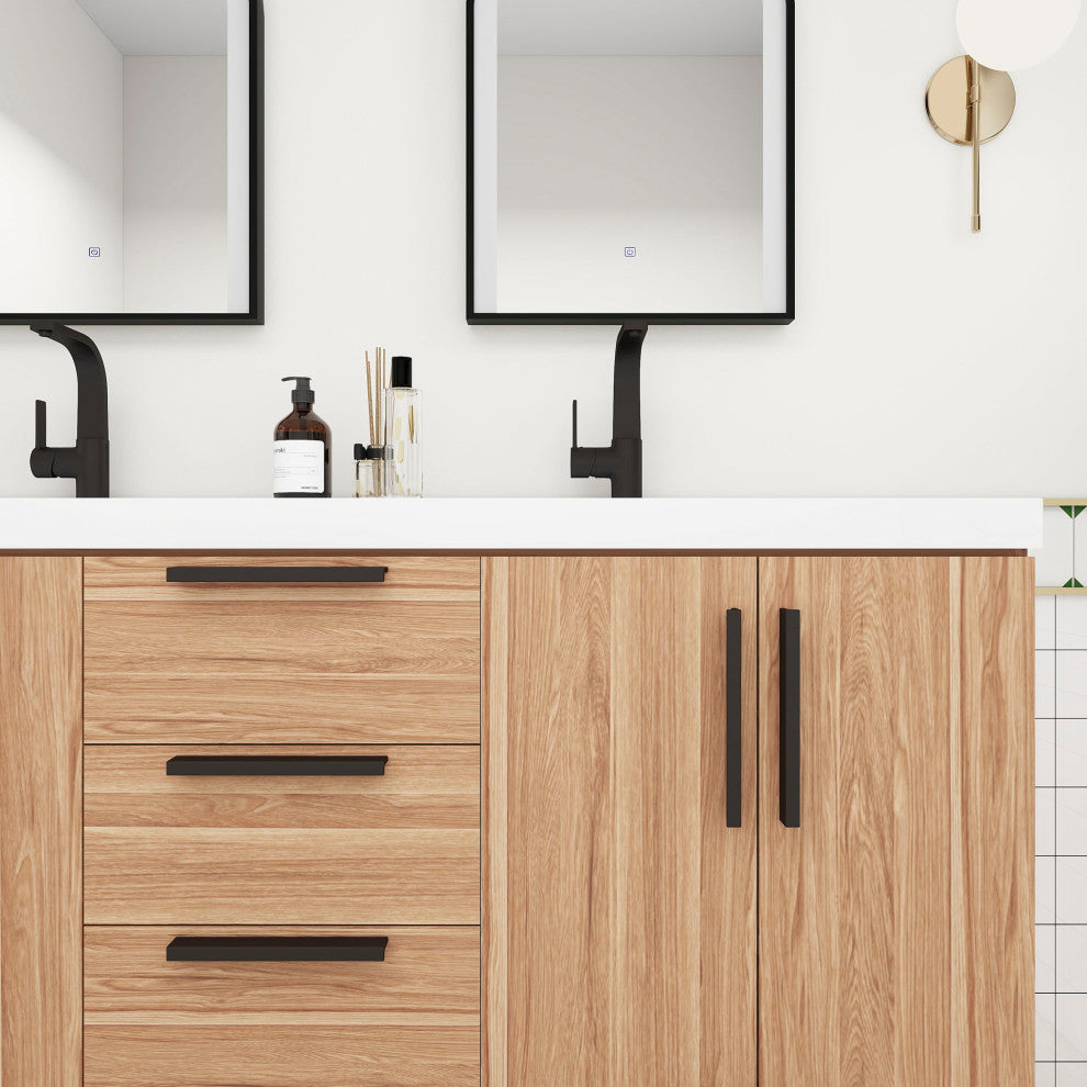 Carla 60" Freestanding Bathroom Vanity With Double Sink, White Oak