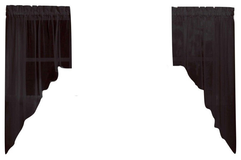 Emelia Sheer Solid Black Kitchen Curtain, Swag