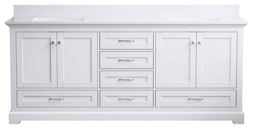 80" Freestanding Bathroom Vanity with White Cultured Marble Top in White