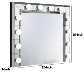 Benzara BM274654 Lighted Wall Mirror, 12 Bulb Sockets, Mirrored Frame, Silver