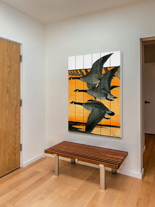 "Journal Geese" Painting Print on White Wood