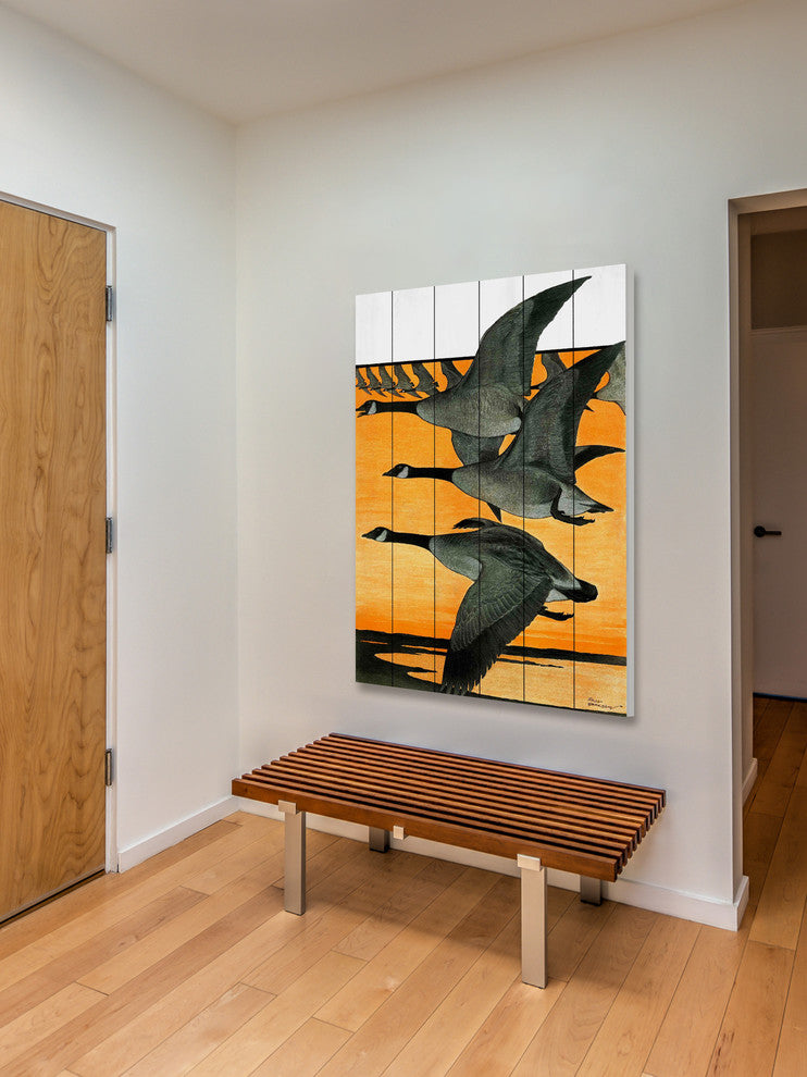 "Journal Geese" Painting Print on White Wood