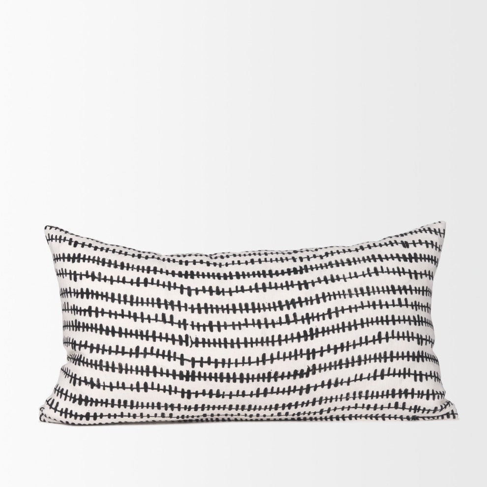 Jenna Cream With Black Print Linen Lumbar Decorative Pillow Cover