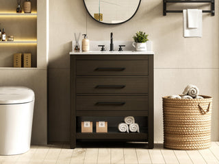 Home Living 30" Single Bathroom Vanity, Mocha Brown With Backsplash