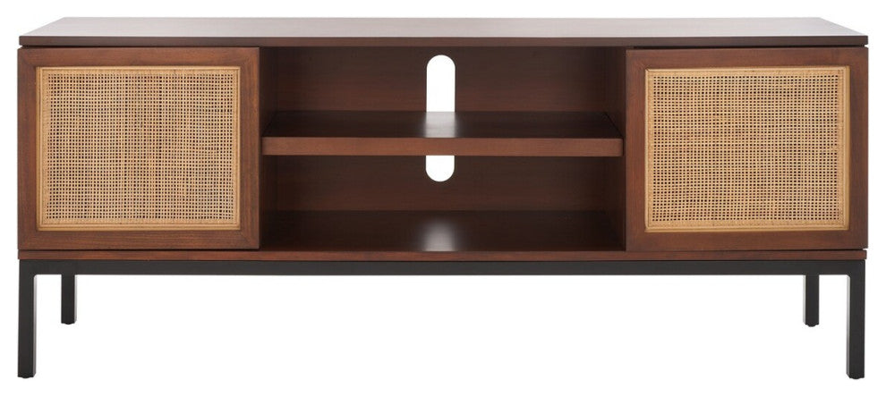 Front-facing, full product on white background showing media stand with dual cabinets.