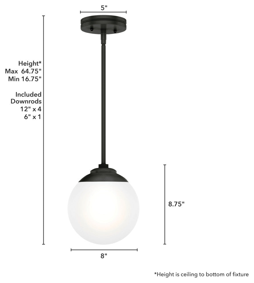Hepburn Matte Black, Cased White Glass 1 Light Mini Pendant Ceiling