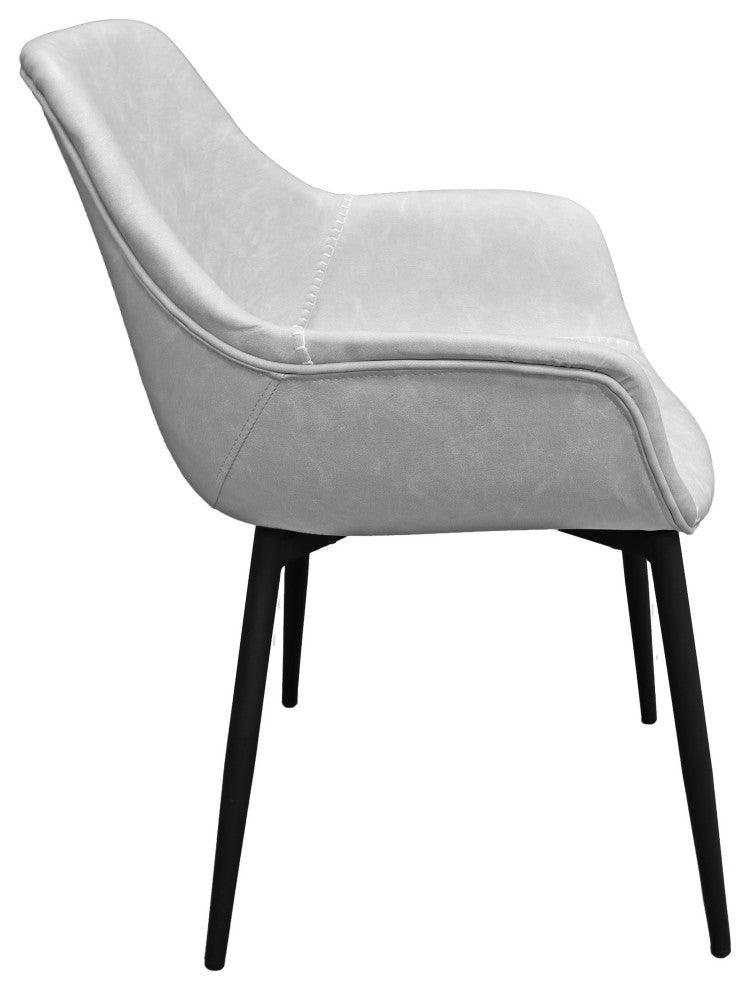 LeisureMod Markley Leather Dining Armchair Metal Legs Set of 2, Light Gray