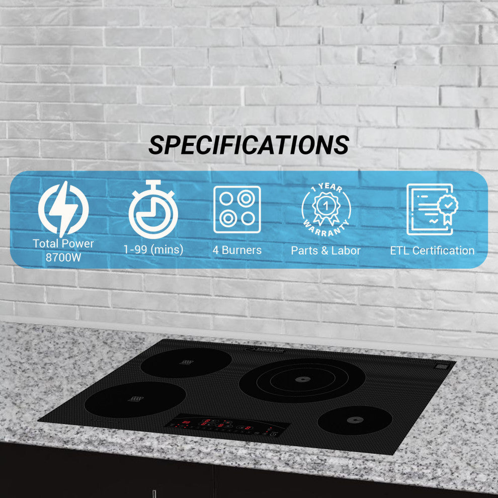 30" Electric Ceramic-Induction 4 Burner Cooktop