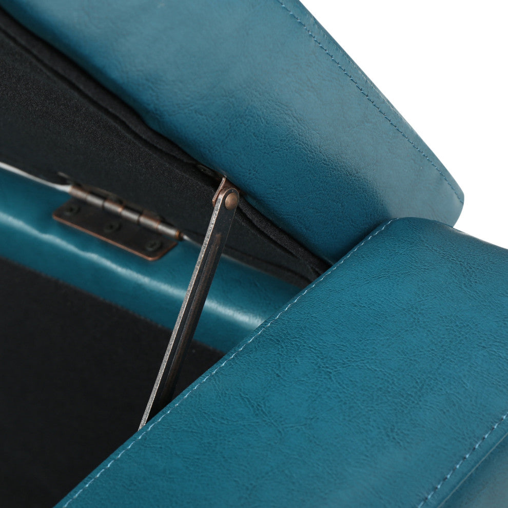 GDF Studio Robin Brown Leather Storage Ottoman Bench, Teal