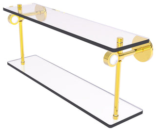 Clearview 16" Two Tiered Glass Shelf, Polished Brass