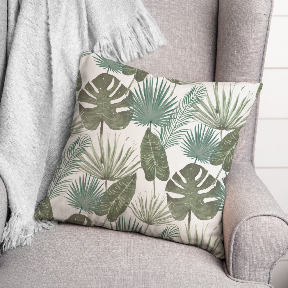 Tropical Palm White 18x18 Spun Poly Pillow