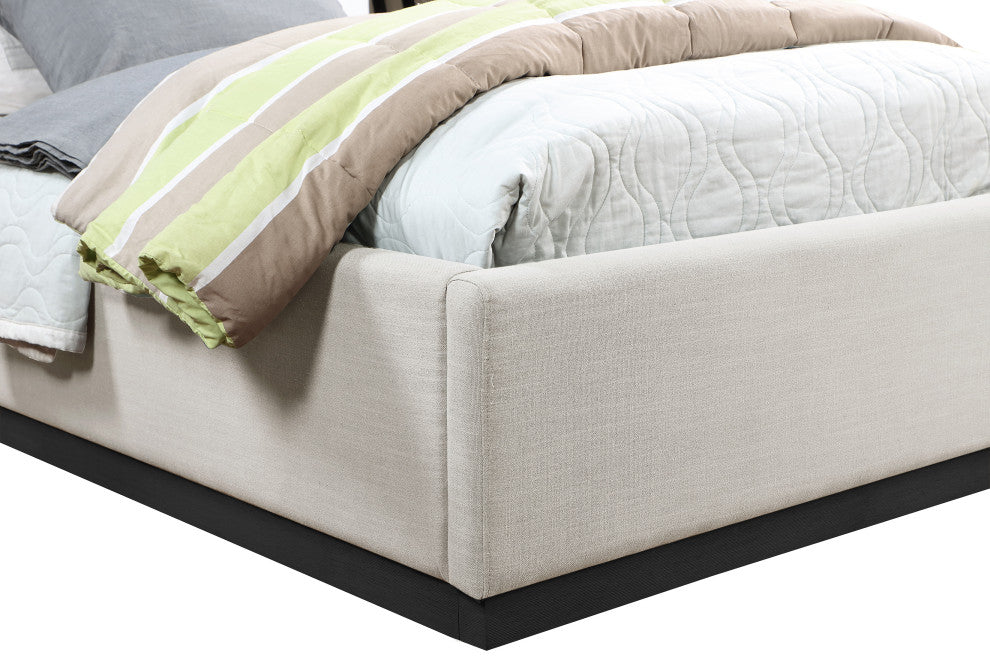 Alfie Linen Textured Fabric Upholstered Bed, Beige, Twin