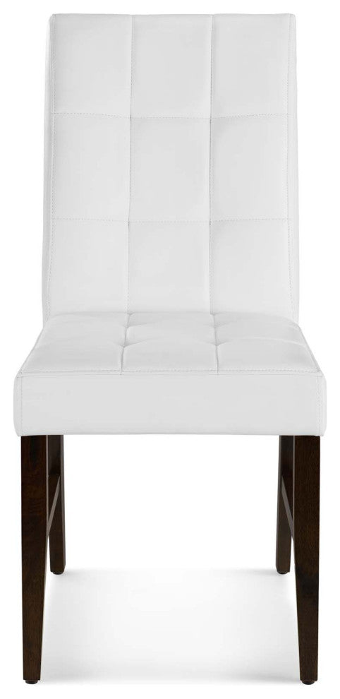 Tufted Side Dining Chair, Set of 2, Faux Leather, Wood, White, Modern, Bistro
