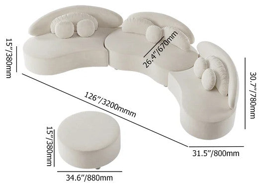 Modern 7-Seat Sofa Curved Sectional Modular Velvet Upholstered & Ottoman
