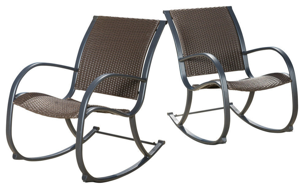 GDF Studio Leann Outdoor Dark Brown Wicker Rocking Chairs
