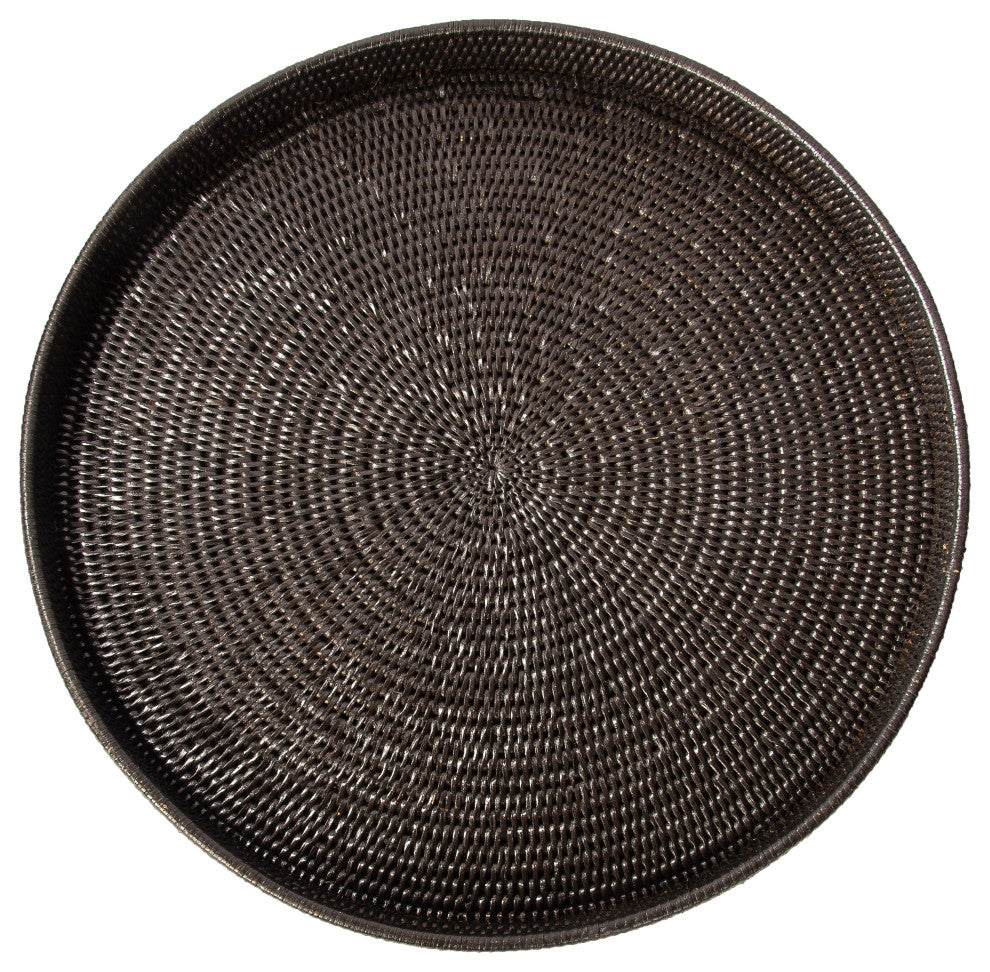 Artifacts Rattan™ Round Serving / Ottoman Tray, Tudor Black, Medium