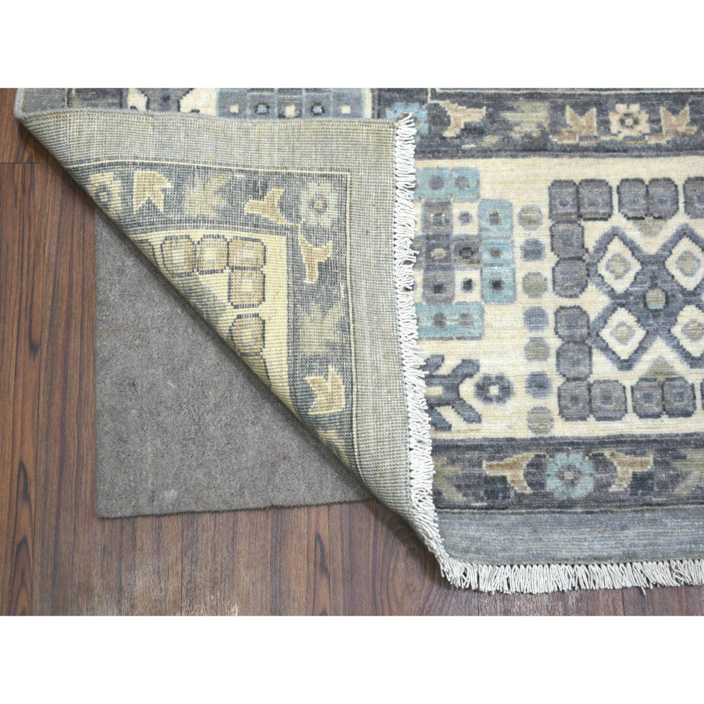 Stone Gray Afghan Wool Hand Knotted Fine Peshawar Oriental Rug, 9'0"x12'0"