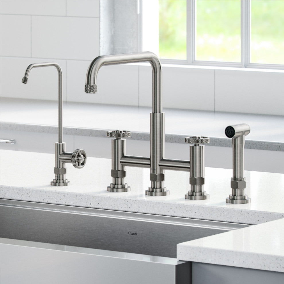 Urbix Bridge Kitchen Faucet, Spot Free Stainless Steel, Water Dispenser Ff-101