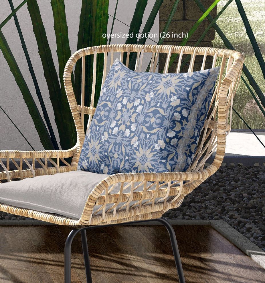 18 Blue Gray Paisley Indoor Outdoor Throw Pillow