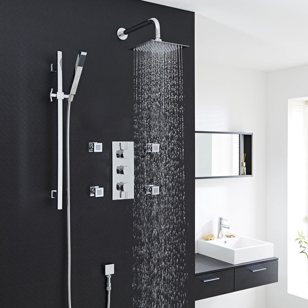 Chrome Square Shower Head System With 4 Body Massage Shower Jets