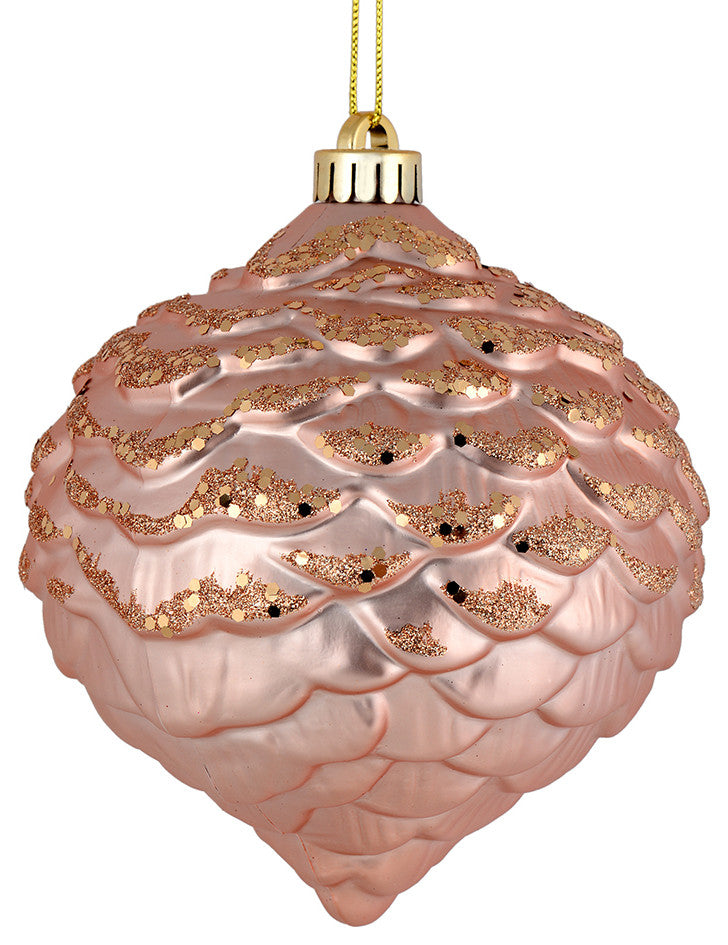 Vickerman N183858D 6" Rose Gold Glitter Pinecone Christmas Ornament, 6 Per Bag
