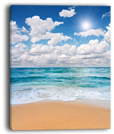 "Peaceful Seashore Under White Clouds" Modern Beach Canvas Art Print, 30"x40"