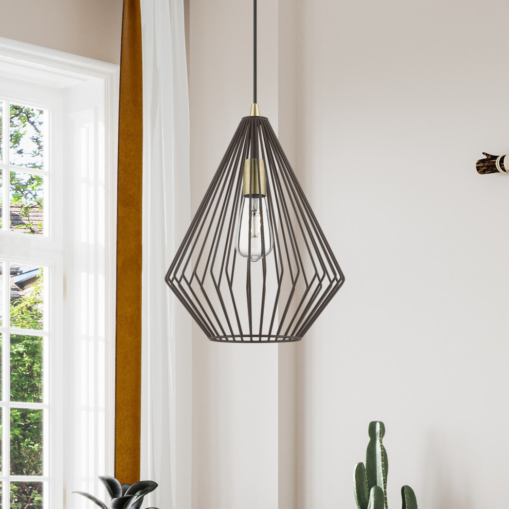 Linz 1 Light Bronze With Antique Brass Accents Pendant