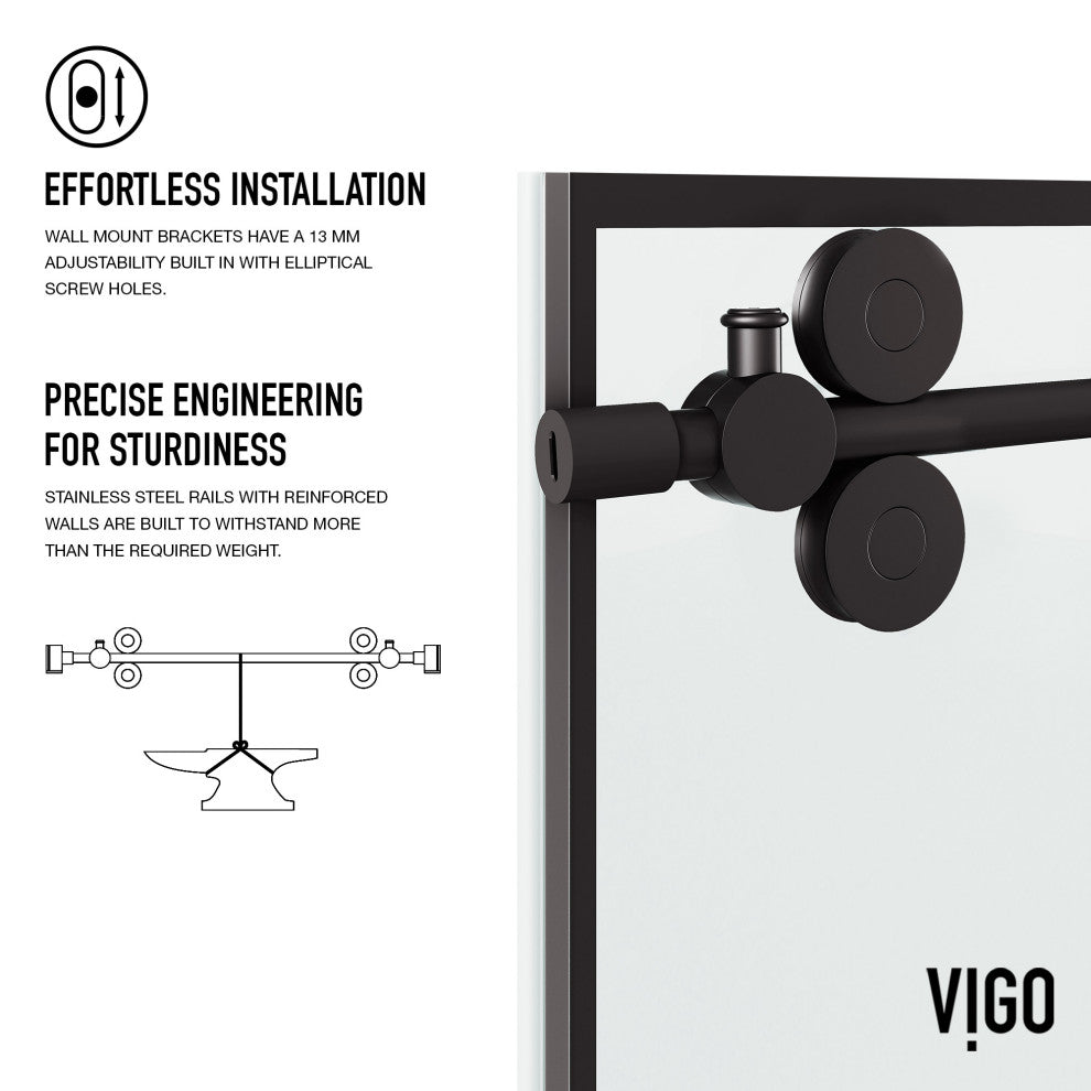 VIGO Elan 68" to 72" W x 74" H Frameless Sliding Shower Door in Matte Black Grid