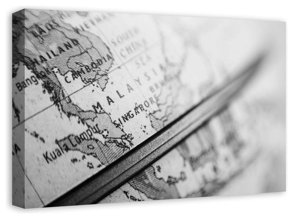 Black and White Globe 16"x24" Print on Canvas