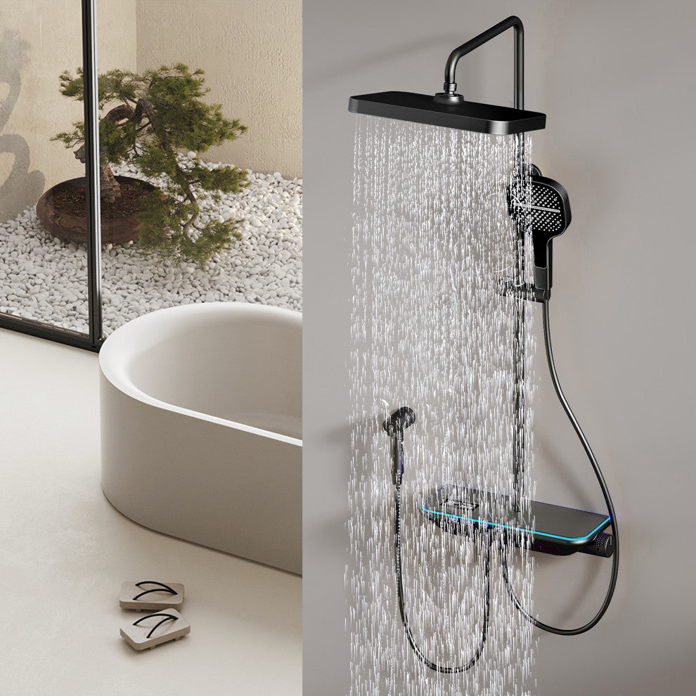 Thermostatic Complete Shower System with Handheld Shower and Bidet, Matte Black