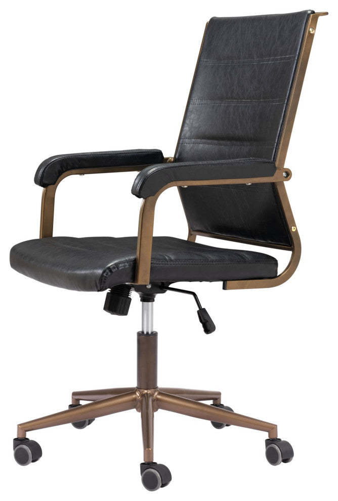 Chair, Faux Vinyl Leather, Steel, Vintage Black, Bronze, Home Business Office