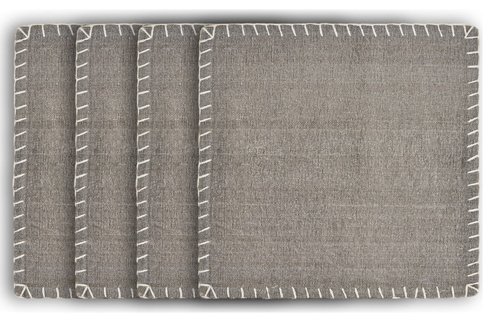 Embroidered Edge Square Place Mat, Gray