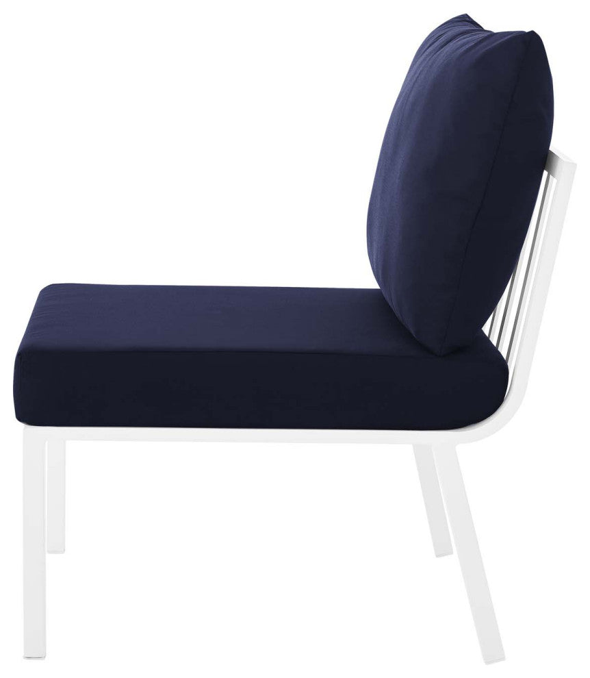 Lounge Sectional Sofa Chair Set, Aluminum, Metal, White Blue Navy, Outdoor