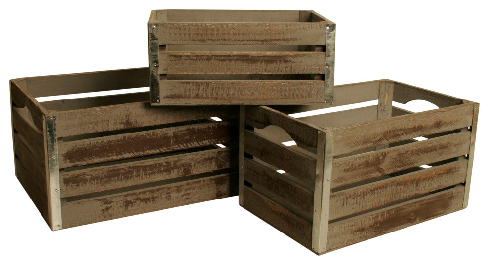Set Of 3 Large Wood Crates