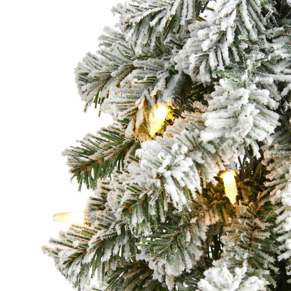 3' Flocked Alpine Xmas Faux Tree W/50 Lights, Bendable Branches & Burlap Planter