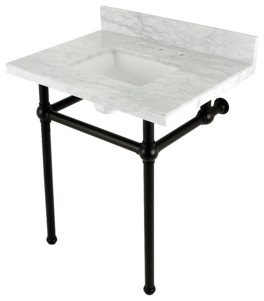 Kingston Brass KVBH3022M8SQ0 30" Console Sink, Legs, 8", 3 Hole