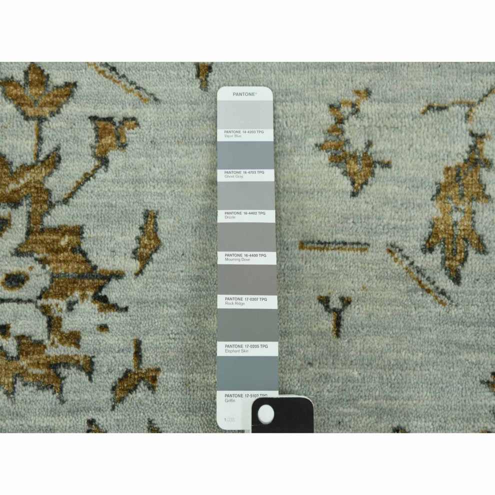 Gray Hand Knotted Broken Persian Erased Heriz Design Wool and Silk Rug, 10'x14'