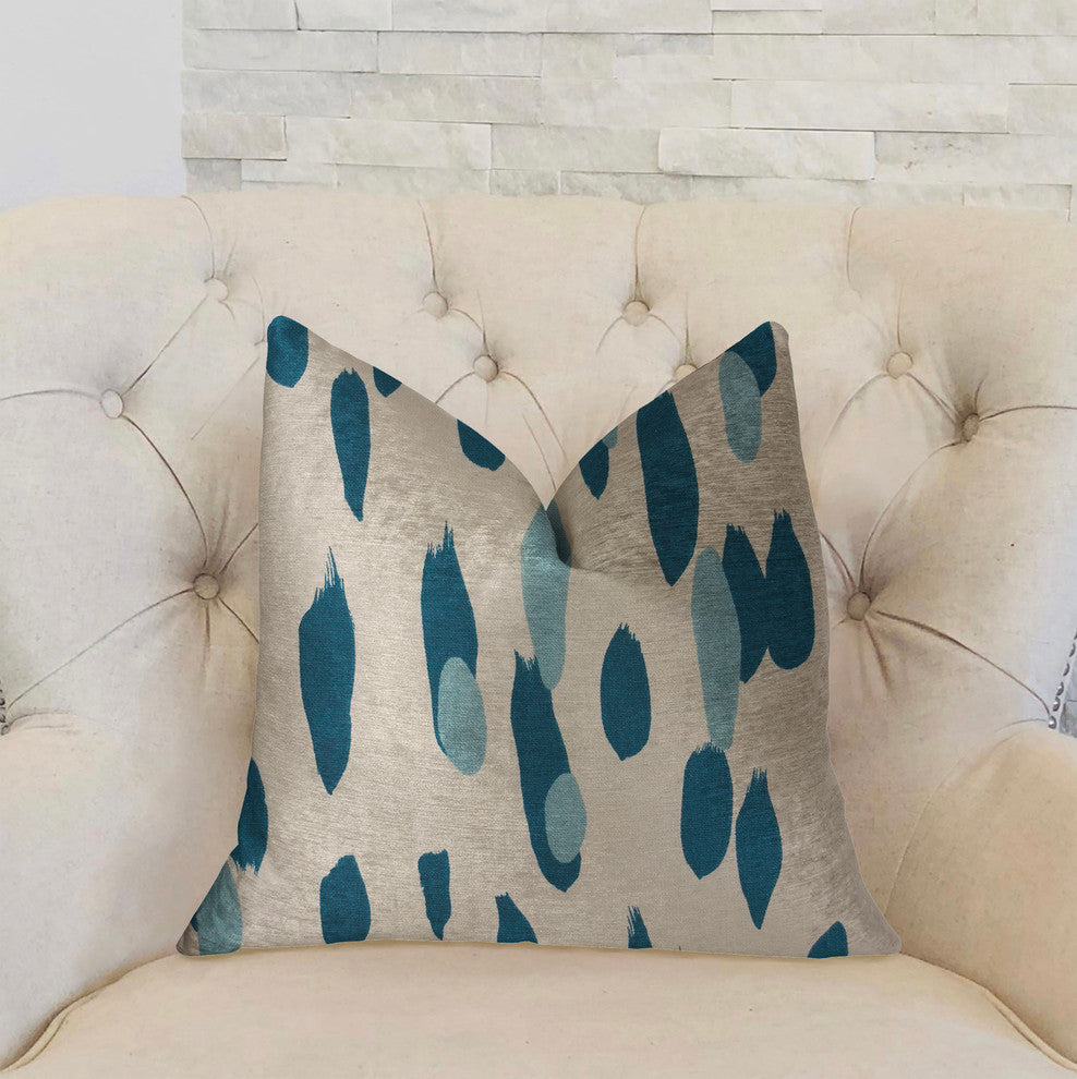 Bosky Willow Blue and White Luxury Throw Pillow, 16"x16"