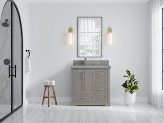 Boston 36 Left Offset Bath Vanity in Elephant Skin Gray 2" Piatra Gray