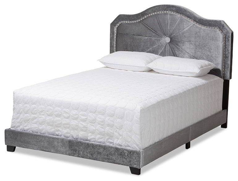 Embla Modern and Contemporary Grey Velvet Fabric Upholstered King Size Bed