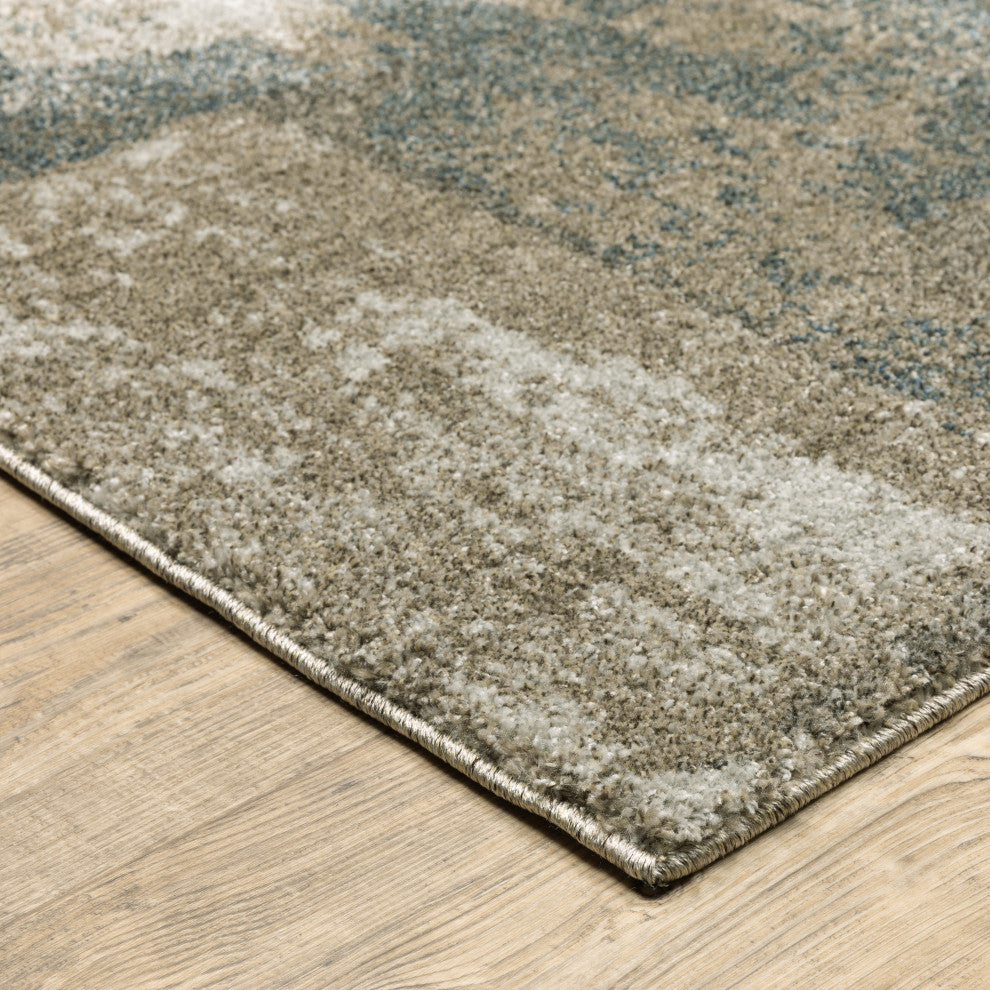 Alistair Distressed Abstract Teal/ Grey Indoor Area Rug, Teal, 5'3"x7'6"
