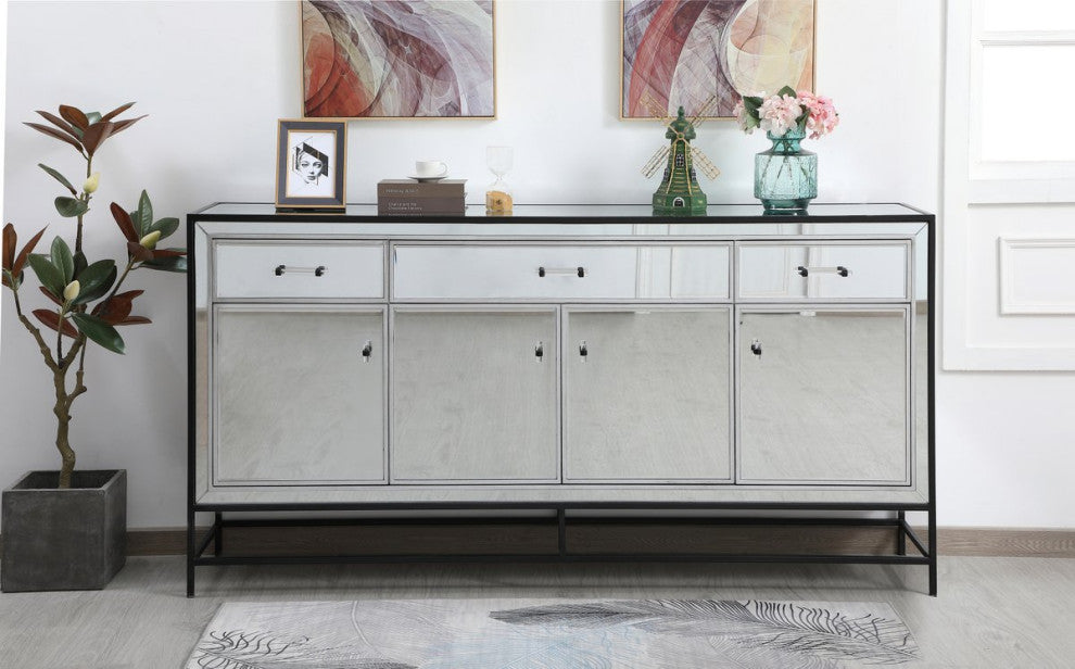 Jesse 72" Mirrored Credenza, Black