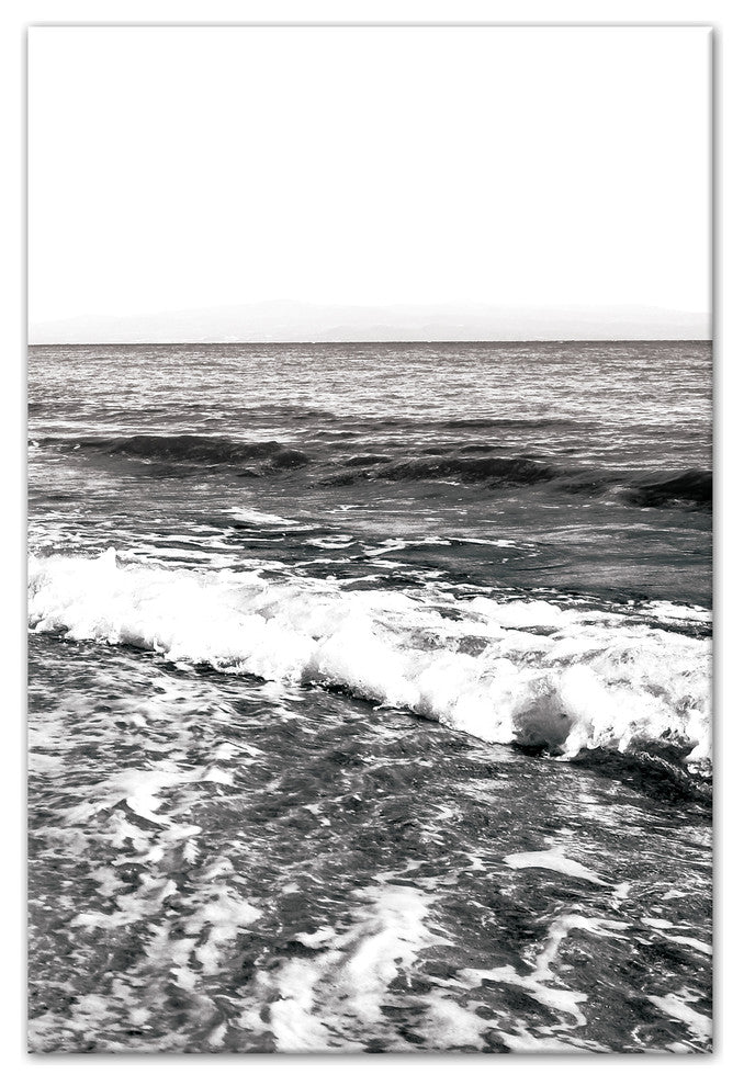 Black and White Ocean Waves 16x24 Canvas Wall Art