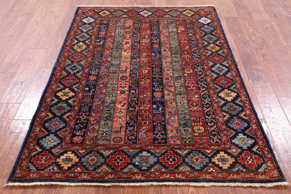 Persian Gabbeh Shall Hand Knotted Rug 4' 2" X 5' 10" Q4996